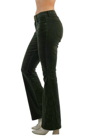 Brooke Embroidered Green Corduroy Bootcut