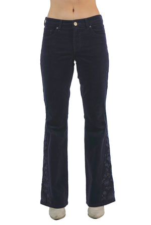 Brooke Embroidered Navy Corduroy Bootcut